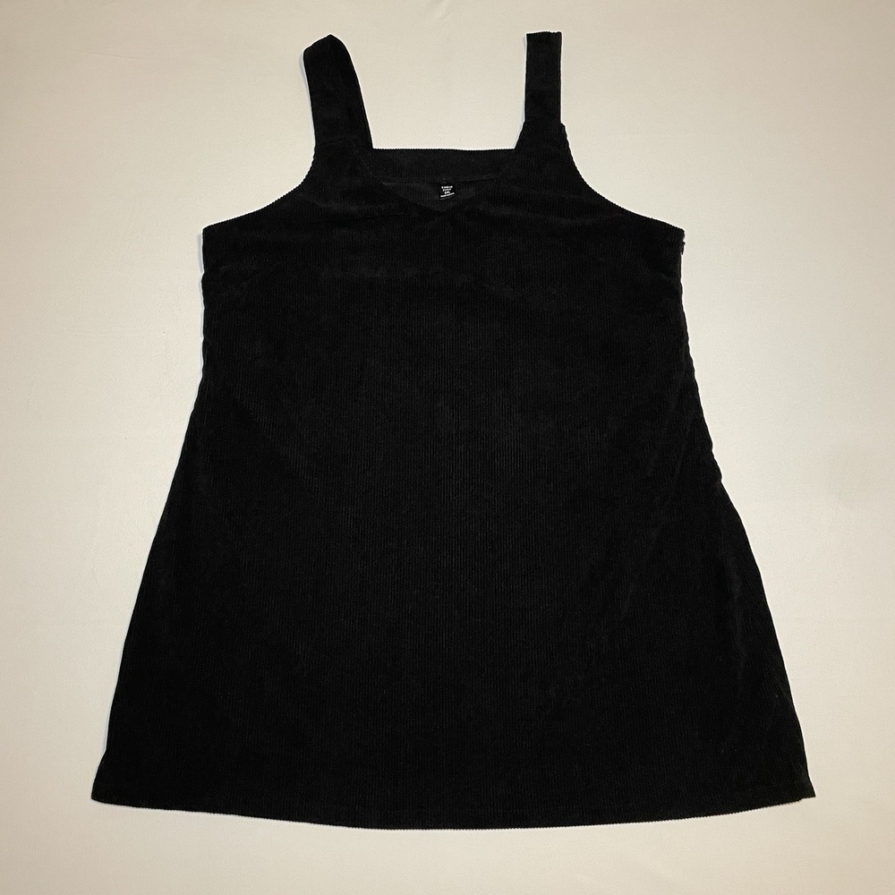 SheIn Black Corduroy Strap Mini Dress 1XL Plus Sleeveless Square Neck